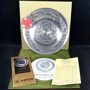 A. Holthe Norway Pewter Plate Julen‎ 1994 Christmas Plate #22 "Jul I Morgedal"